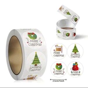 Christmas 500 1" Sticker Roll with Festive Designs